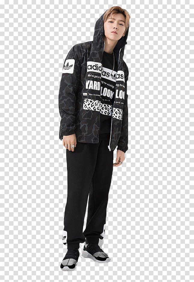 Luhan, black and white hoodie jacket transparent background PNG clipart