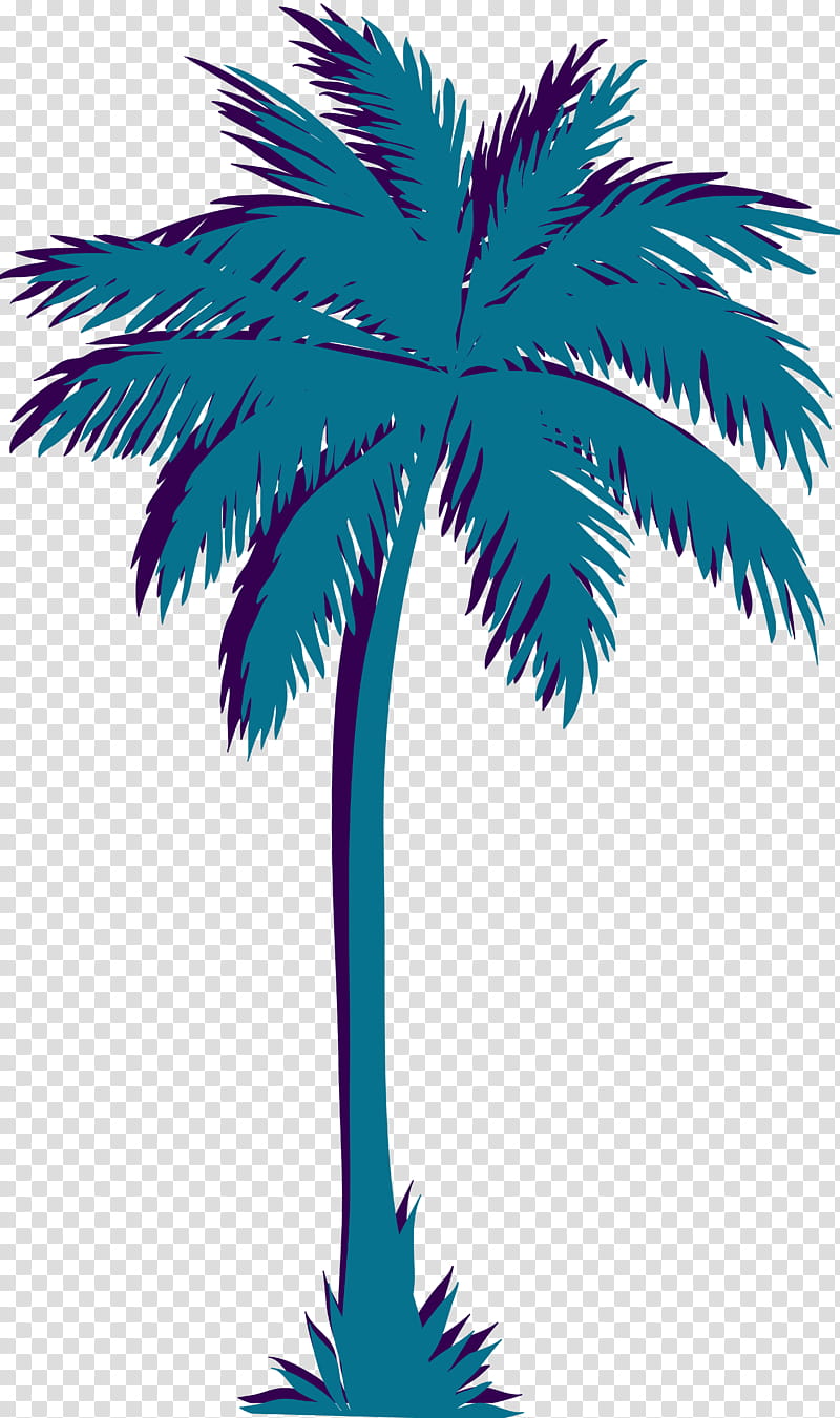 Vaporwave Palm Tree, Silhouette, Palm Trees, Arecales, Plant, Woody Plant, Leaf, Electric Blue transparent background PNG clipart