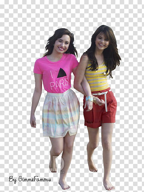 Selena Gomez wearing yellow blouse and red short transparent background PNG clipart