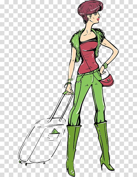 Girl, Suitcase, Baggage, Woman, Drawing, Cartoon, Human, Animation transparent background PNG clipart