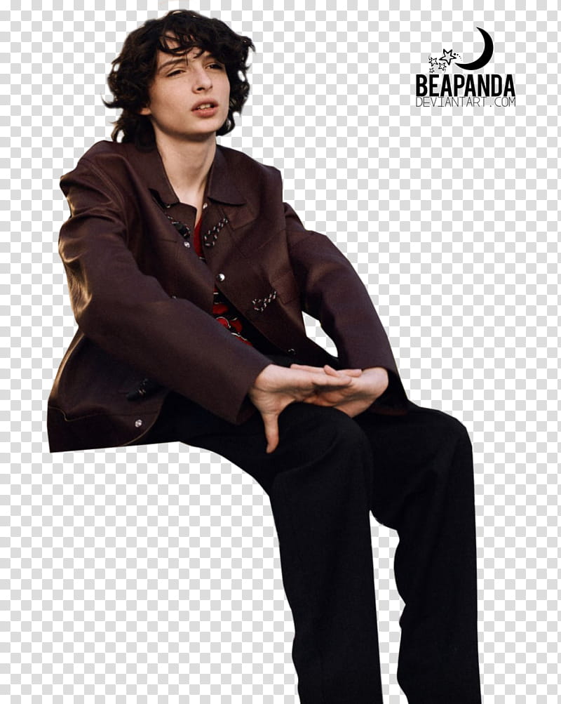 Finn Wolfhard, man wearing brown suit jacket transparent background PNG clipart