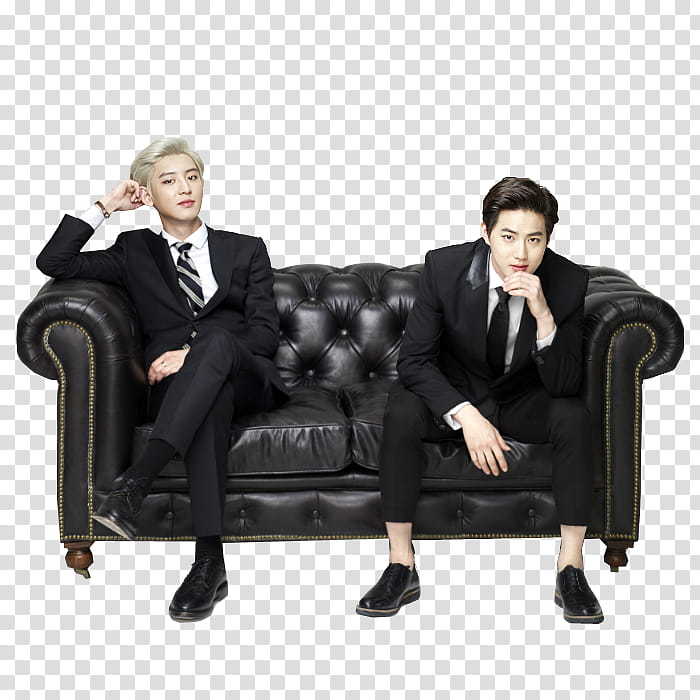 EXO, two men sitting on sofa transparent background PNG clipart