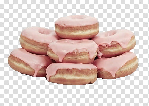 pile of pink-glazed doughnuts transparent background PNG clipart