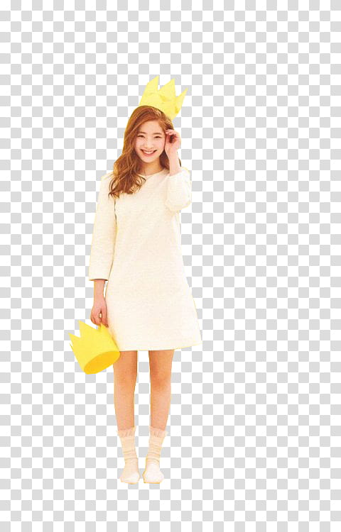 DAHYUN TWICE, woman holding yellow crown transparent background PNG clipart