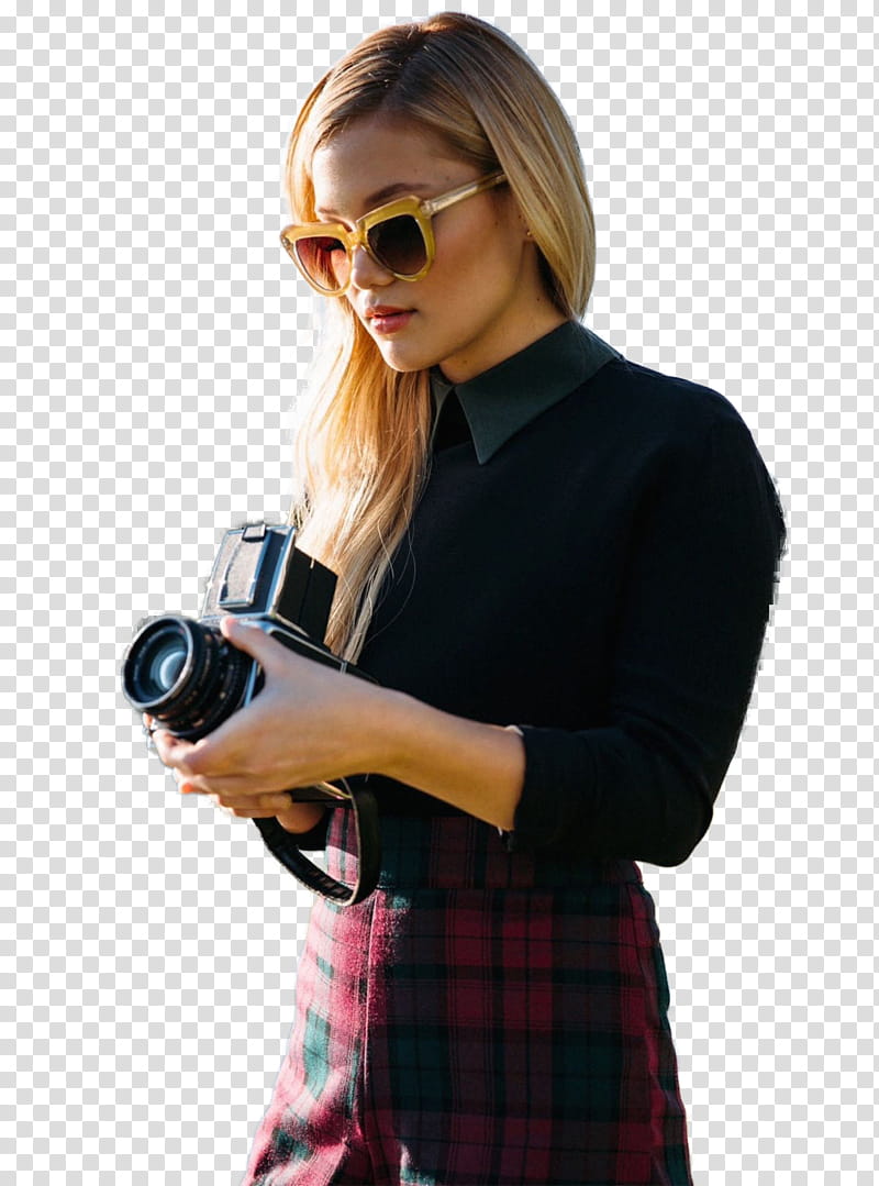 olivia holt, woman holding black video camera transparent background PNG clipart