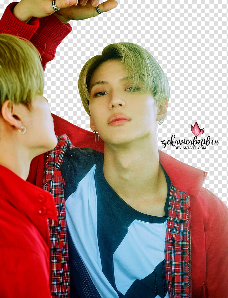 SHINee Taemin Reebok x Dazed, man in red jacket and leaning on mirror transparent background PNG clipart