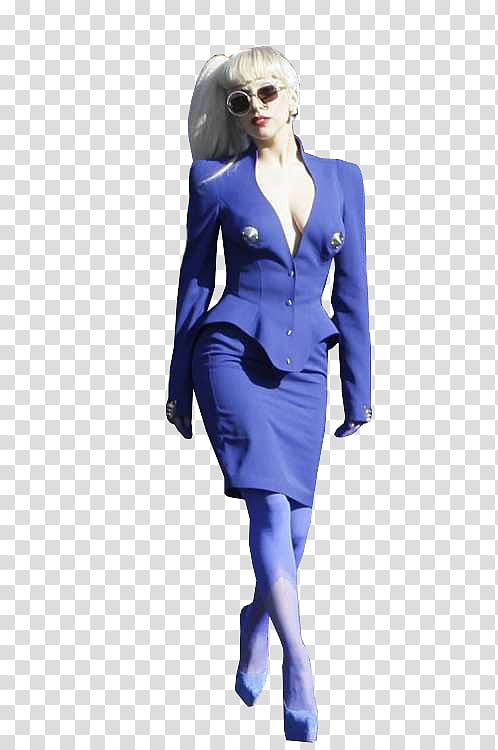 Lady Gaga , woman wearing blue blazer and skirt transparent background PNG clipart