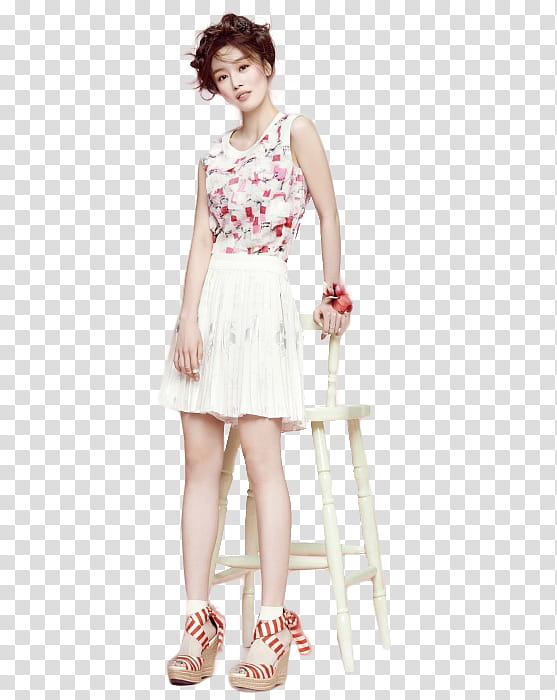 Sunhwa secret render, women's white and red floral print sleeveless top transparent background PNG clipart