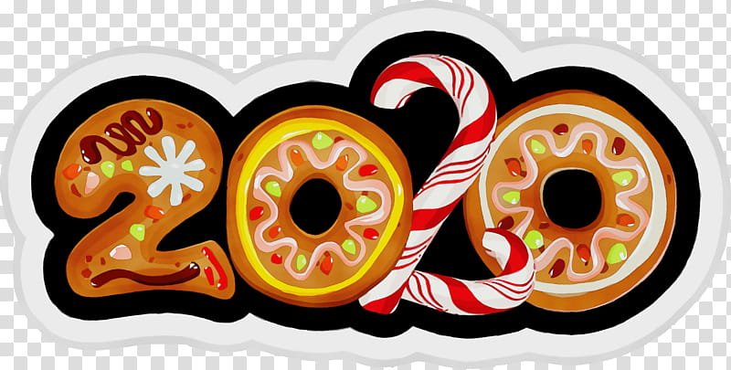 Orange, Happy New Year 2020, New Years 2020, Watercolor, Paint, Wet Ink, Doughnut, Automotive Wheel System, Symbol transparent background PNG clipart