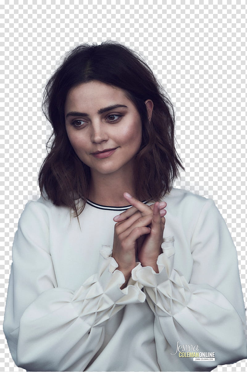JENNA COLEMAN, woman smiling and holding her own hand transparent background PNG clipart