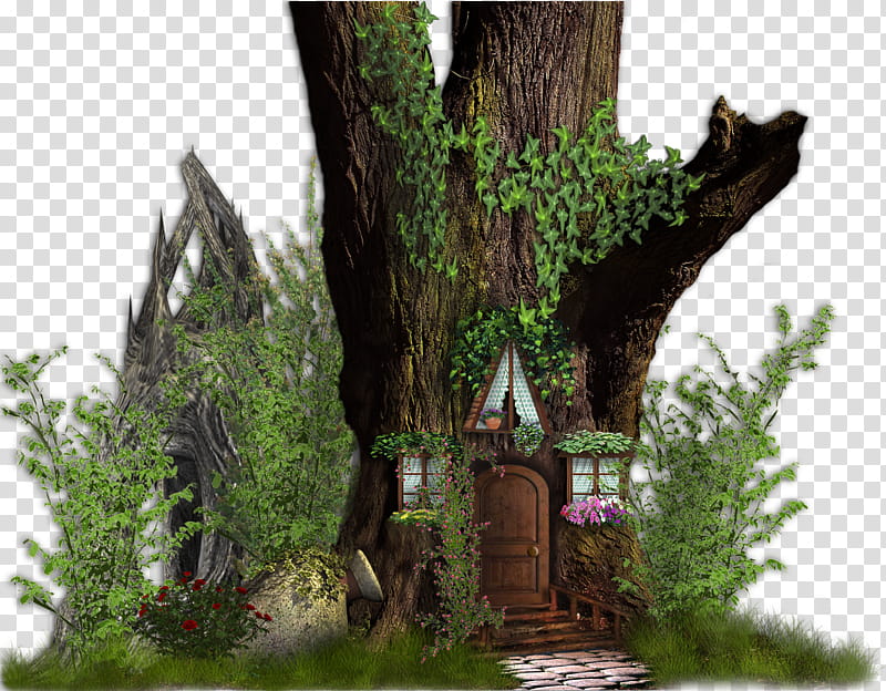 Fairy Tale House, brown tree house illustration transparent background PNG clipart