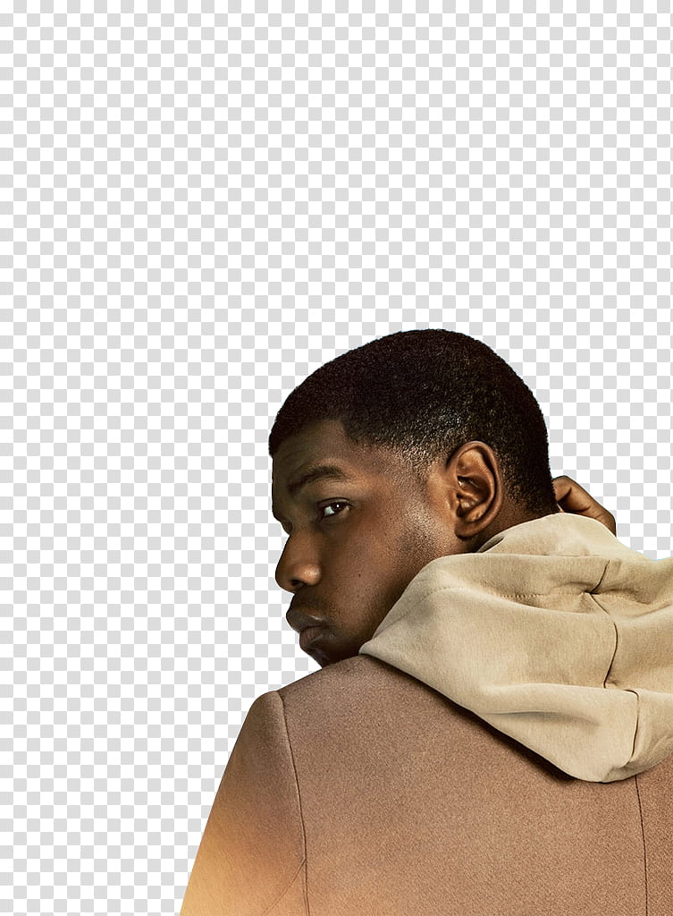 John Boyega, man looking back in brown hoodie transparent background PNG clipart