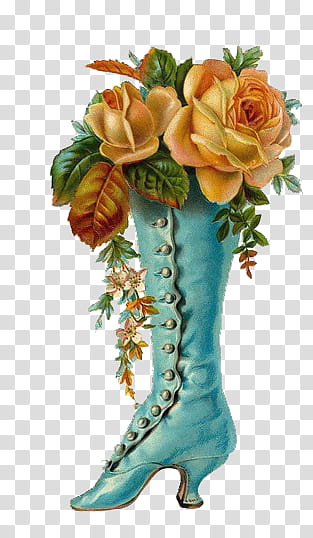 vintagefloral pk, blue and brown boot flower vase transparent background PNG clipart