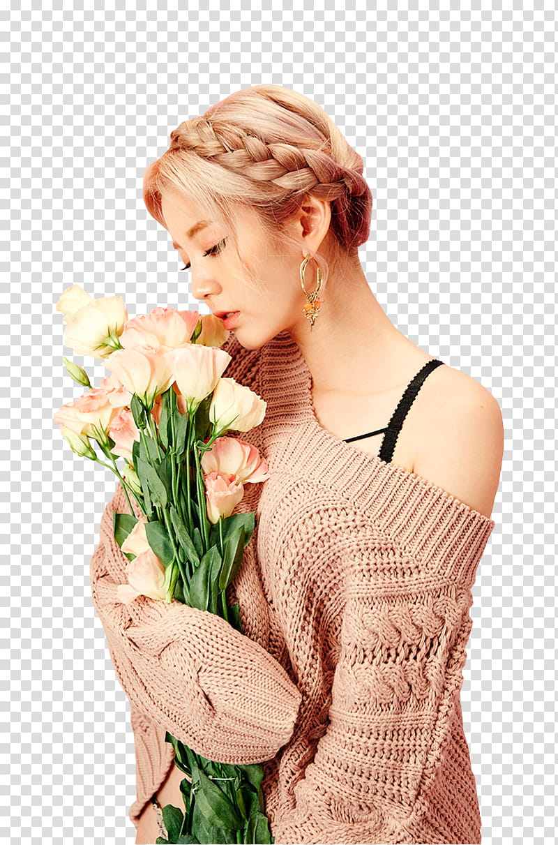 CHAE EUN, woman in brown sweater holding flowers transparent background PNG clipart