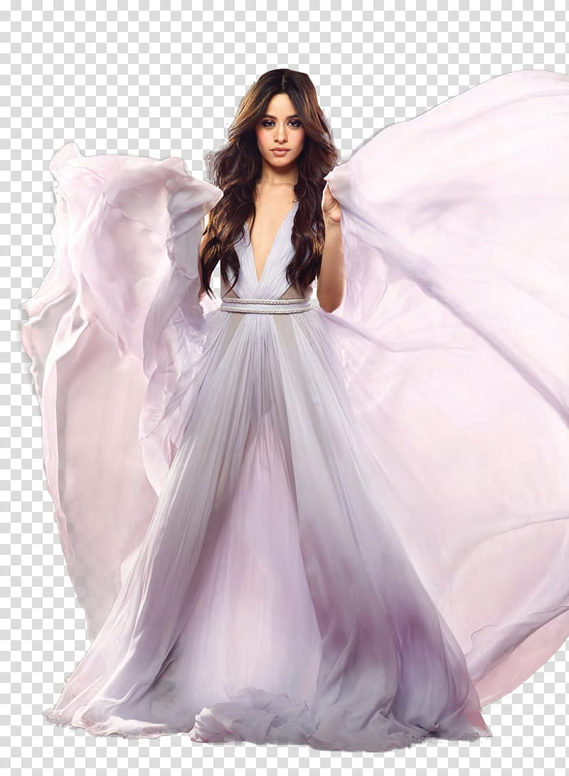 Camila Cabello, womens' white plunging sleeveless dress transparent background PNG clipart