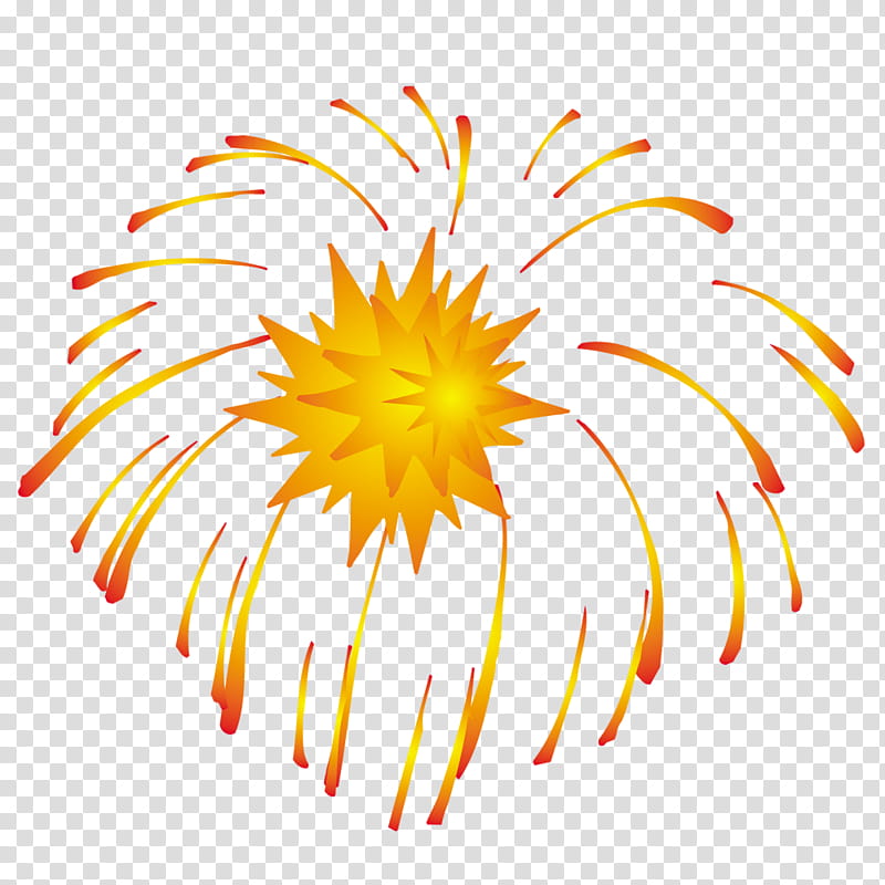 Chinese New Year Flower, Fireworks, Comics, Comic Book, Yellow, Orange, Petal, Line transparent background PNG clipart