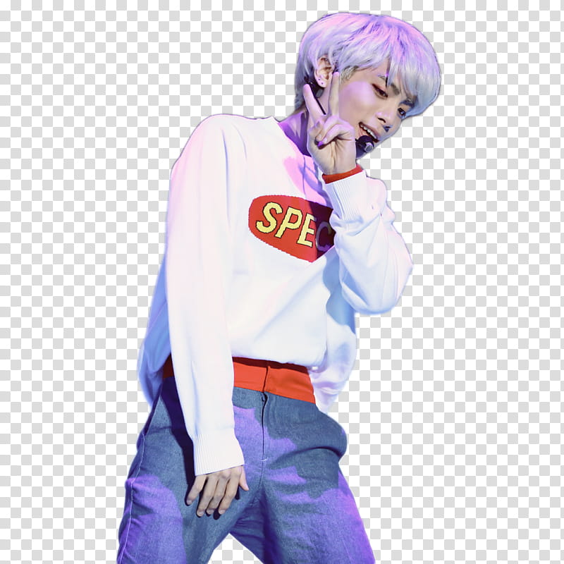 SHINee Jonghyun, man in white sweater gesturing peace sign while singing transparent background PNG clipart