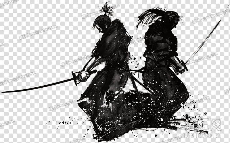Japan, Samurai, Ink, Kenjutsu, Inkjet Printing, Editing, Black And White
, Silhouette transparent background PNG clipart