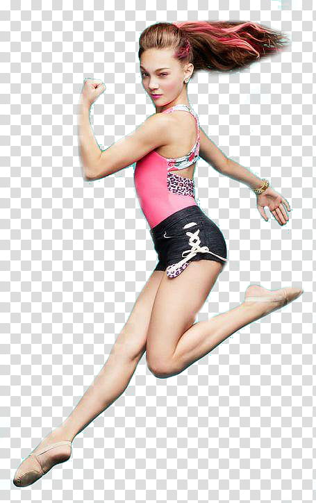 woman wearing pink leotard and black shorts transparent background PNG clipart