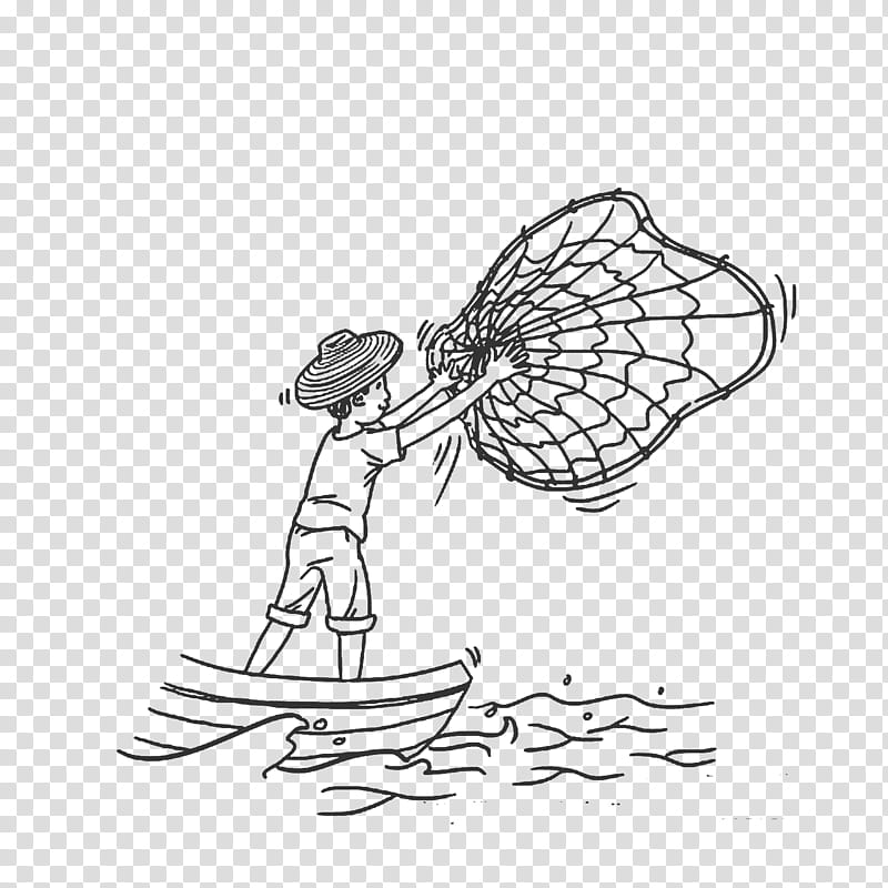 fisherman with net clipart