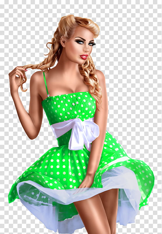 Polka dot, Clothing, Green, Costume, Dress, Fashion Model, Waist, Cocktail Dress transparent background PNG clipart