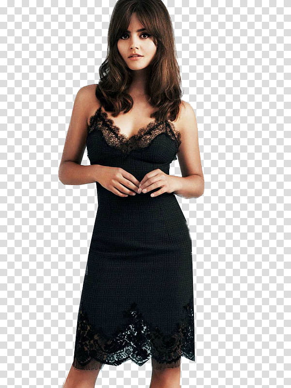 Jenna Coleman, Jenna-Louise Coleman wearing black floral cami dress transparent background PNG clipart