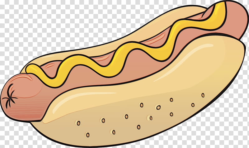 Hot dog animation Droopy, Watercolor, Paint, Wet Ink, Sausage, Cartoon, Drawing, Yellow transparent background PNG clipart