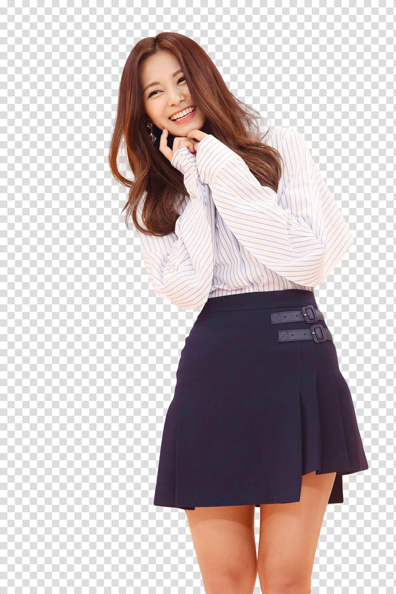 TWICE, woman in white striped long-sleeved shirt and black skirt transparent background PNG clipart