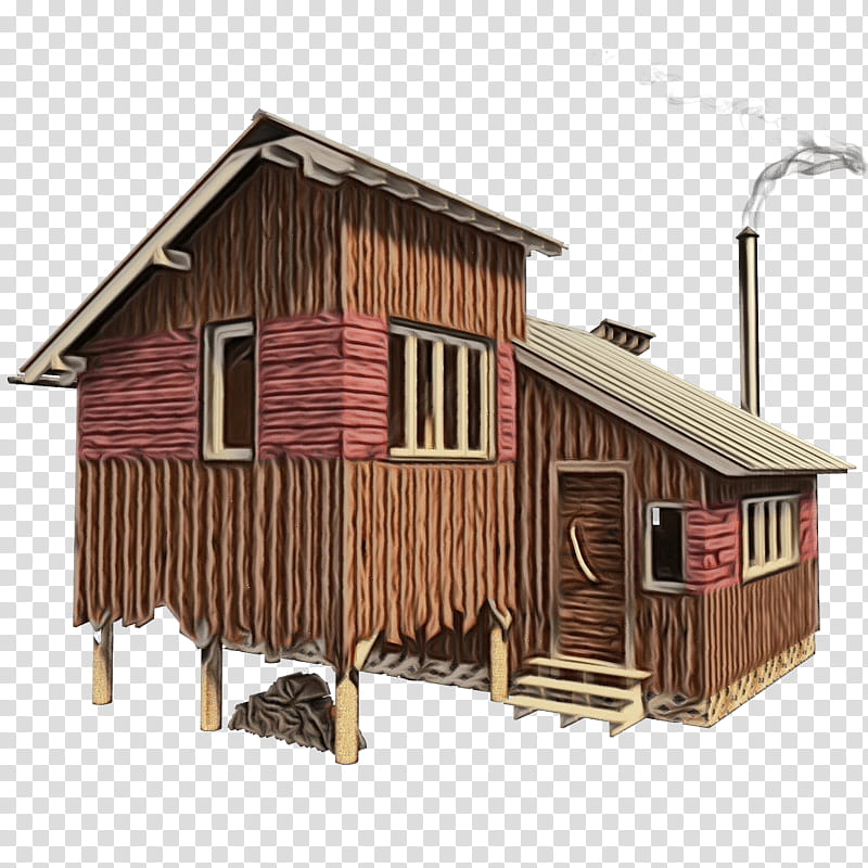 shed house building log cabin shack, Watercolor, Paint, Wet Ink, Roof, Home, Hut, Wood transparent background PNG clipart