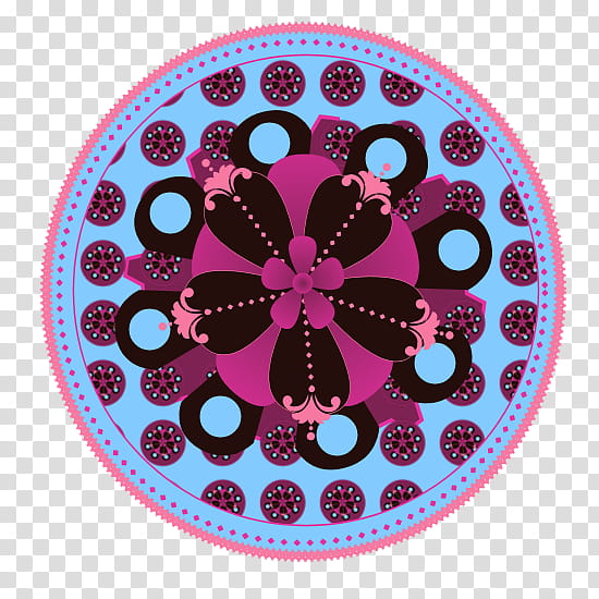 Whimsical flower button, round teal, pink, and black artwork transparent background PNG clipart