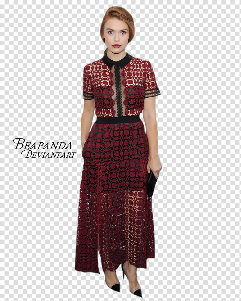 Holland Roden, Bea Panda in red and black dress transparent background PNG clipart