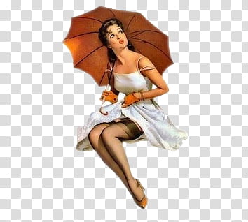 Pin up girls III, woman using brown umbrella illustration transparent background PNG clipart