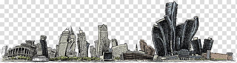 Skyline City, Detroit, Drawing, Cartoon, Fotolia, Human Settlement, Architecture, Blackandwhite transparent background PNG clipart