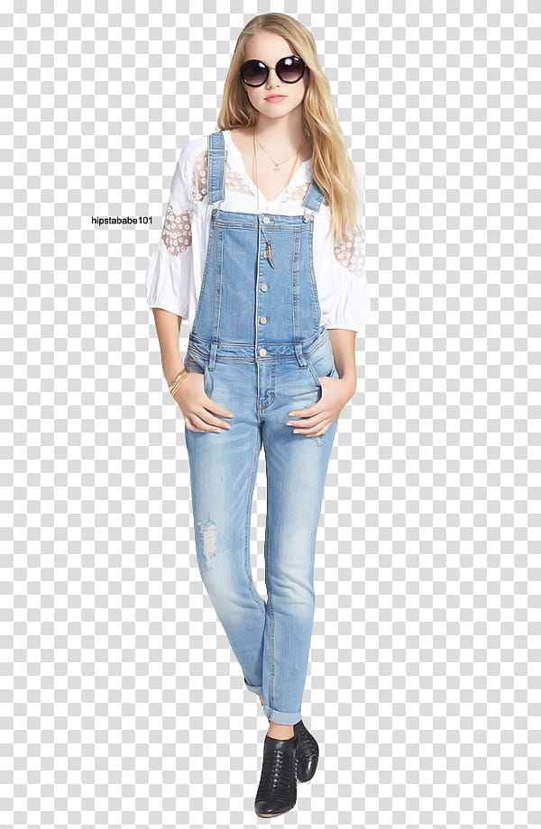woman wearing blue dungaree pants transparent background PNG clipart