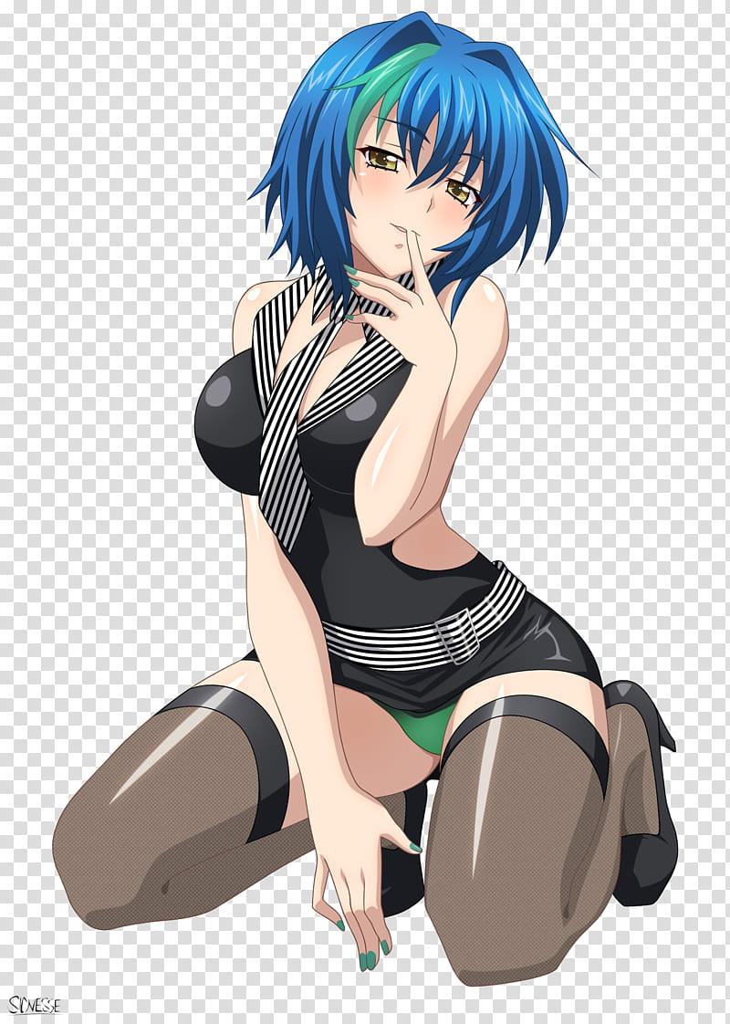 Office lady Xenovia, blue haired female anime character illustration transparent background PNG clipart