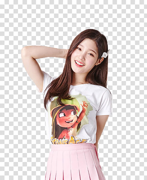 CHAEYEON DIA, woman touching her hair while smiling transparent background PNG clipart