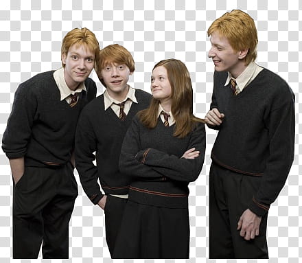 Weasley, four people wearing black long-sleeved shirts transparent background PNG clipart
