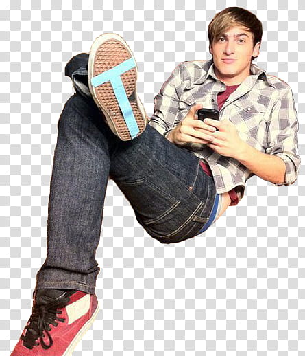Kendall Schmidt , man using his smartphone transparent background PNG clipart