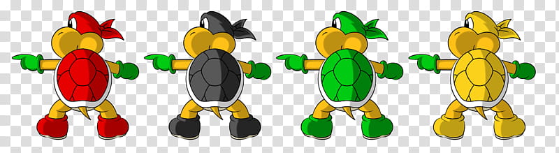 Koopa Bros, four red, black, green, and yellow turtle illustration transparent background PNG clipart