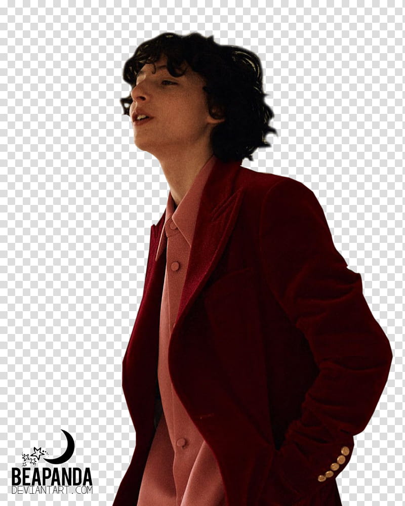 Finn Wolfhard, man in red suit jacket transparent background PNG clipart