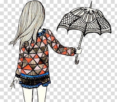 Munequitas Vintage, woman in dress holding umbrella artwork transparent background PNG clipart