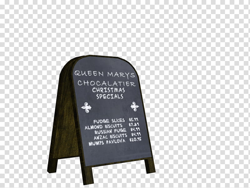 black Queen Marys Chocolatier menu board transparent background PNG clipart