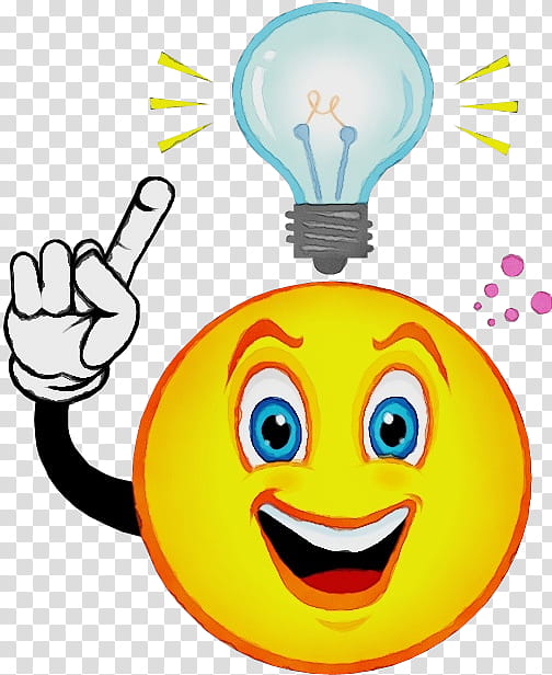 Happy Face Emoji, Watercolor, Paint, Wet Ink, Light, Incandescent Light Bulb, Smiley, Idea transparent background PNG clipart