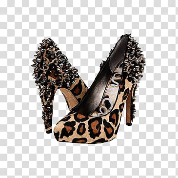 , pair of brown-and-black leopard skin print pumps transparent background PNG clipart