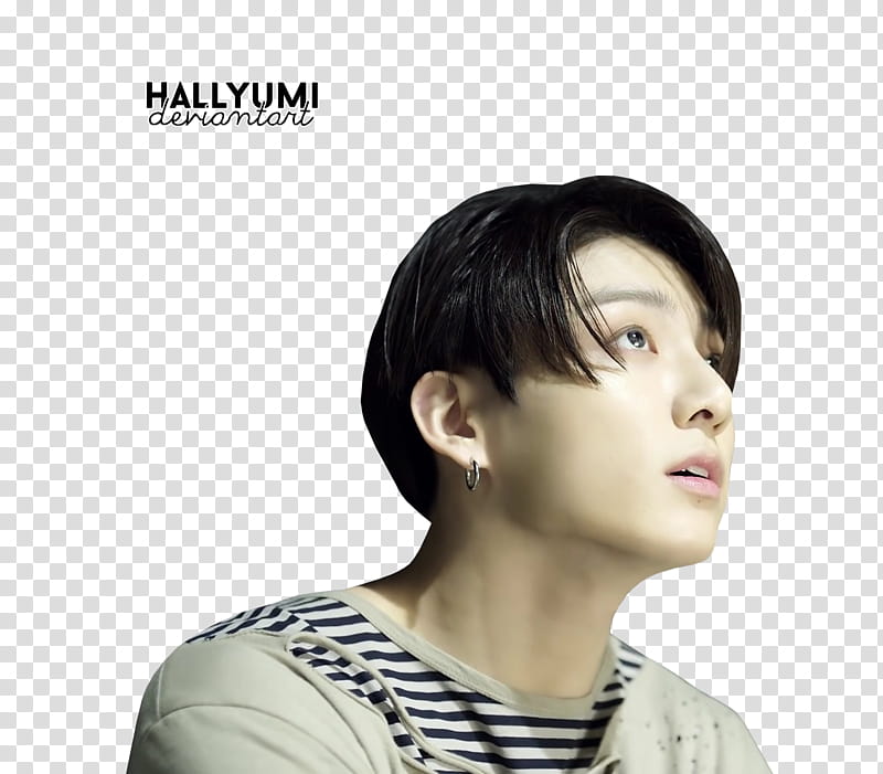 BTS FAKE LOVE, man in gray and black striped top looking up transparent background PNG clipart