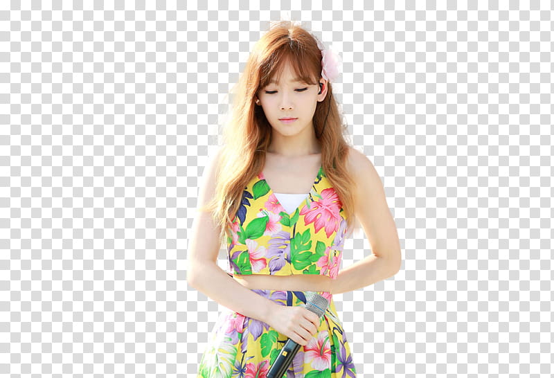 Taeyeon SNSD, woman in multicolored floral sleeveless dress transparent background PNG clipart