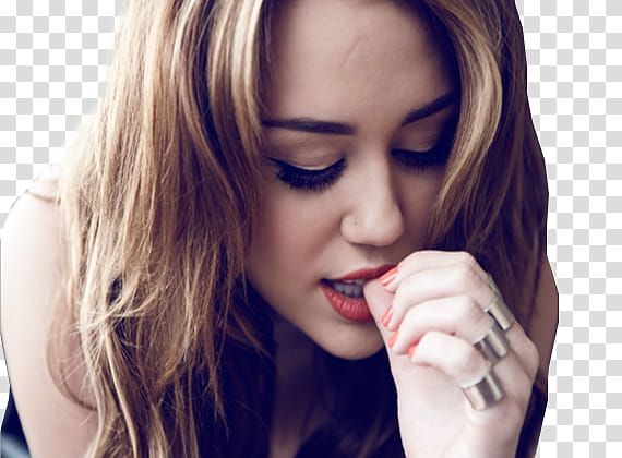 de Miley Cyrus, woman biting her fingernails transparent background PNG clipart