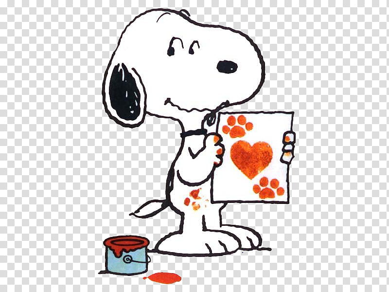 Accesorios, Peanuts Snoopy showing paper with painted paws and heart transparent background PNG clipart