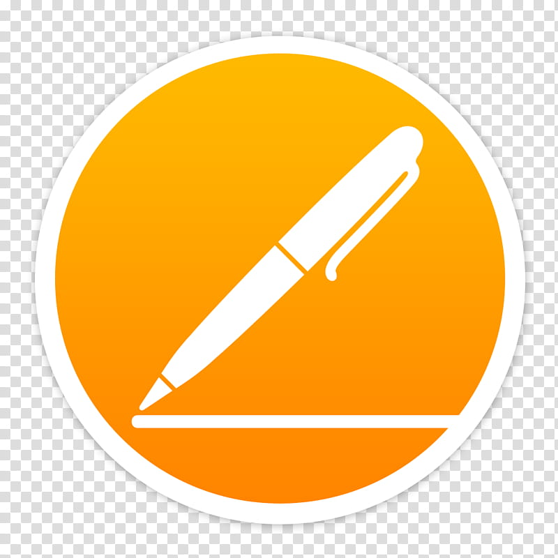 Flader  default icons for Apple app Mac os X, Pages, round orange and white pen icon art transparent background PNG clipart