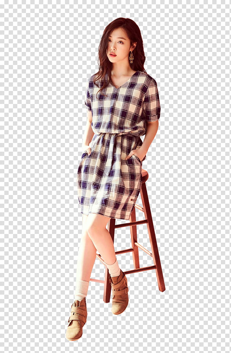 Sulli  HAPPYSULLIDAY, woman in dress sitting on brown stool transparent background PNG clipart